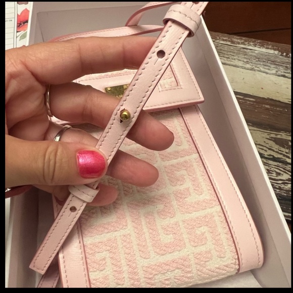 *Balmain* PRISTINE Leather Trimmed Pink Jacquard Canvas Monogram Crossbody - Picture 3 of 13